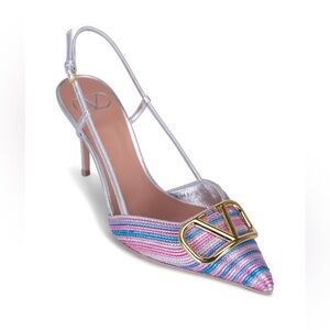 Valentino Garavani VLogo Slingback Pumps Silver Multicolor